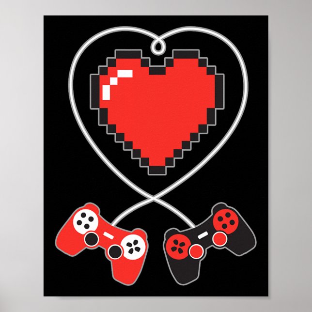 Poster Heart Pixel Art Video-game Controller Dias de os n (Frente)