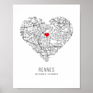 Poster Heart Rennes City Map (França)