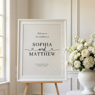 Póster Heart Script Minimalist Wedding Welcome Sign
