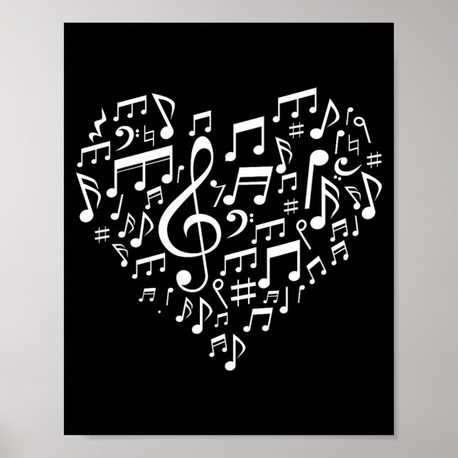 Poster Heart Shape Musical Notes Music Lovers Gift Valent (Frente)