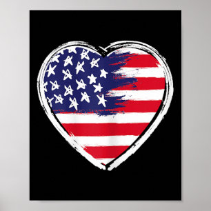 Poster Heart US Flag 4 de julho Patriotic American Stars