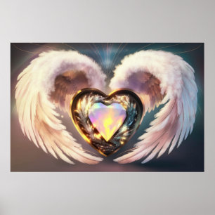 Poster *~* Heart White Angel Wings AP78 Opal Topaz