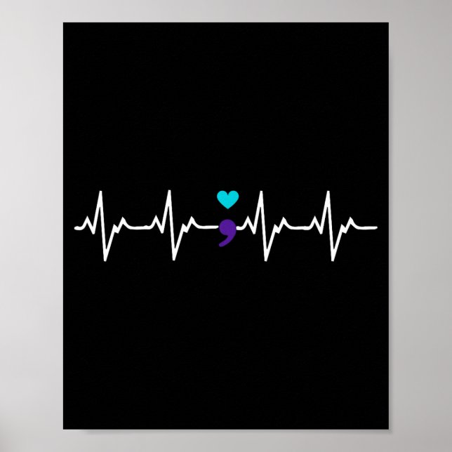 Poster Heartbeat Semicolon Gift Suicide Prevention Awaren (Frente)