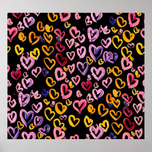 Poster Hearts Galore: Padrão Sem Costura De Aquarela