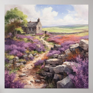 Poster Heather Moorland E Stone House Landscape