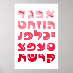 Poster Hebraico Alef-Bet em Ombre Crianças Judias de Rosa