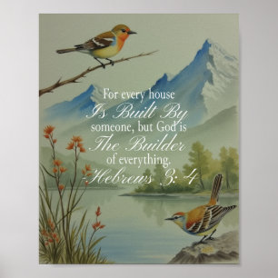 Poster Hebreus 3:4 Deus o Construtor Escritura Cristão