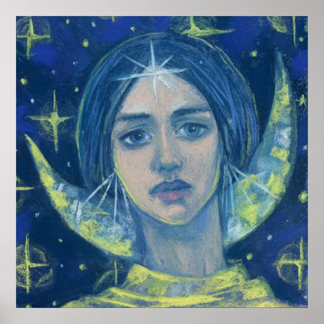 Póster Hecate, Deusa da Lua, pintura pastel, arte da fant (Frente)