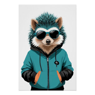 Póster Hedgehog Vestindo Hoodie Funny Legal Vetor Animal