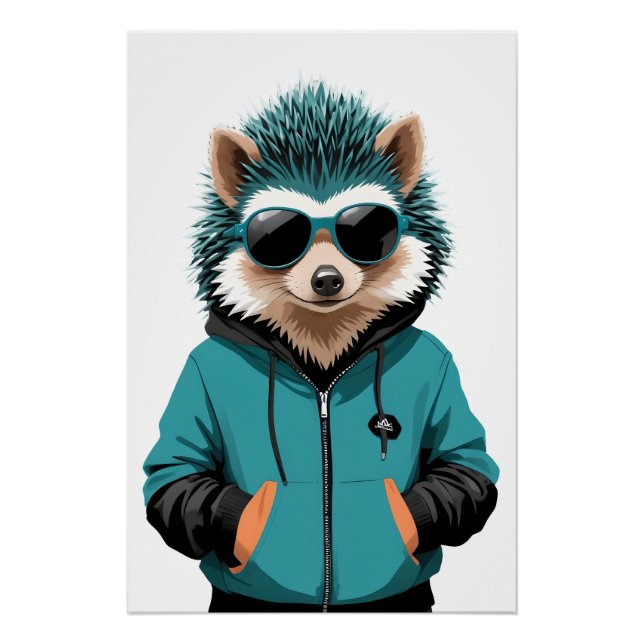 Póster Hedgehog Vestindo Hoodie Funny Legal Vetor Animal (Frente)
