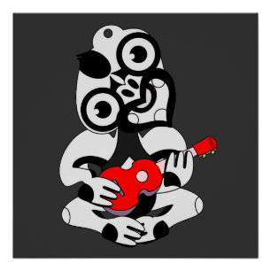 Póster Hei Tiki jogando ukulele vermelho