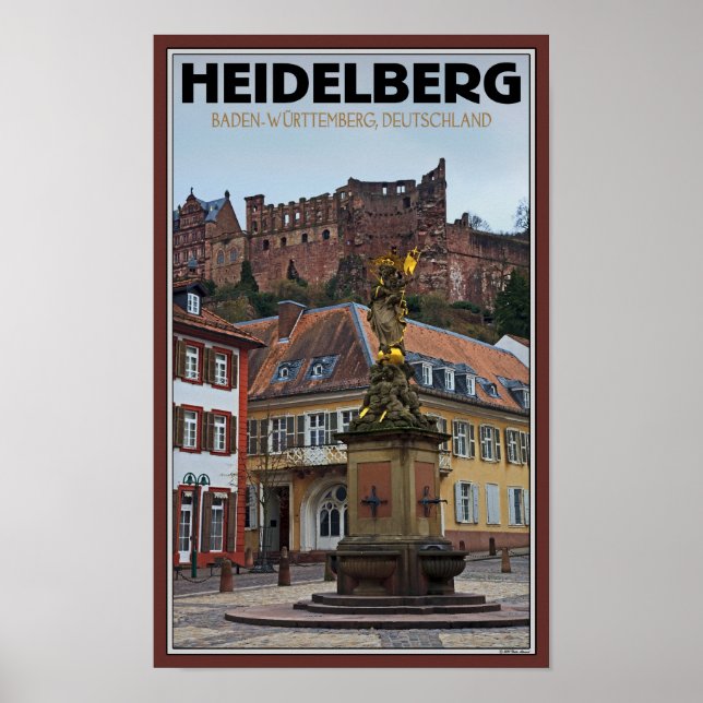 Póster Heidelberg - Estátua e Castelo (Frente)