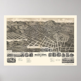 Póster Helena, MT Mapa Panorâmico - 1890