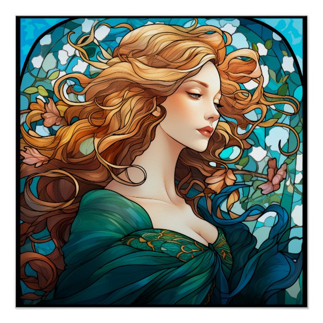Póster Helena - Mulher Loura Escura no Estilo Art Nouveau (Frente)