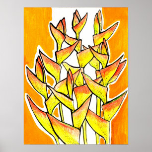 Poster Heliconia Rostrata Flores Tropicais Amarelo Floral