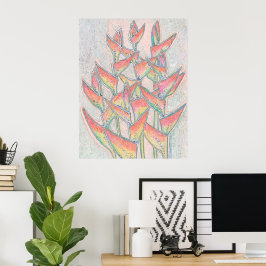 Poster Heliconia Rostrata Flores Tropicais Arte Floral