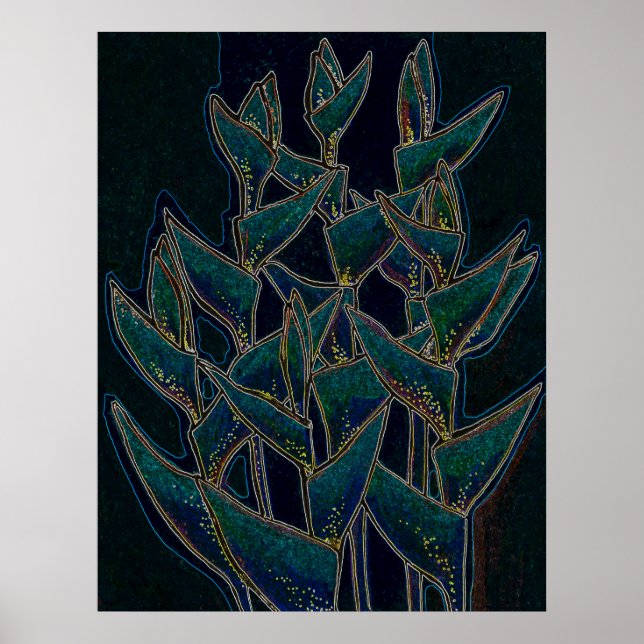 Poster Heliconia Rostrata Planta Tropical Arte Floral (Frente)