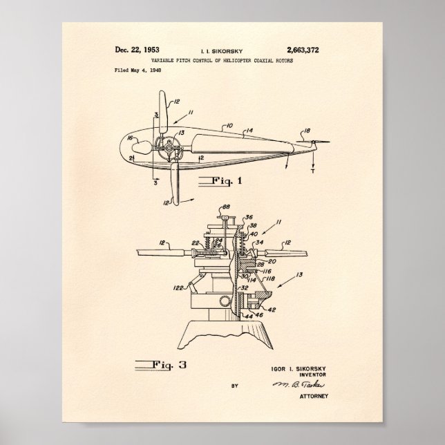 Póster Helicopter Rotors 1953, Anterior Arte Patente (Frente)