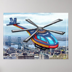 Poster Helicóptero alto do vôo sobre estradas
