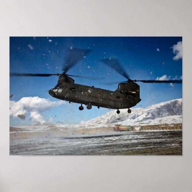 Póster Helicóptero Chinook na neve (Frente)