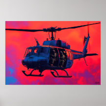 Helicóptero Militar Pop Art - Cena de Aviação