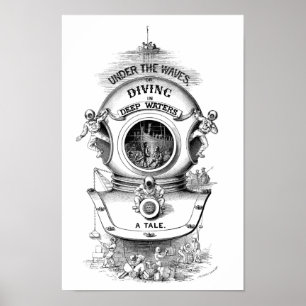 Poster Hélio de mergulho antigo náutico