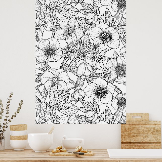 Poster Hellebores a preto e branco (Cozinha)
