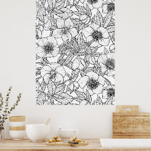 Poster Hellebores em preto e branco