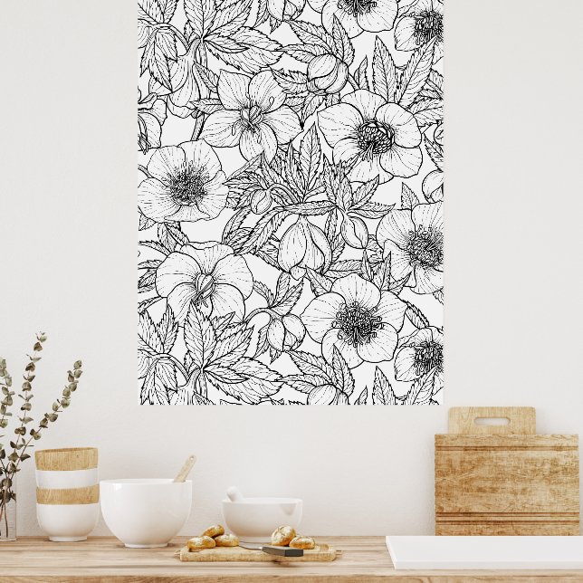 Poster Hellebores em preto e branco (Cozinha)