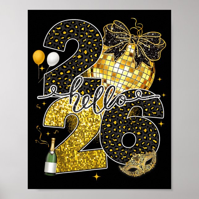 Poster Hello 2026 Happy New Year Disco Ball Nye Countdown (Frente)