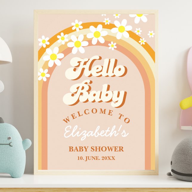 Poster Hello Baby Cute Groovy Baby Shower (Criador carregado)