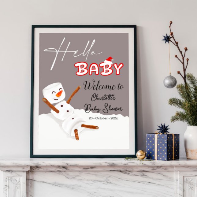 Poster Hello Baby Cute Snowman Baby Shower Welcome (Criador carregado)