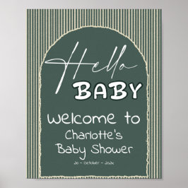 Poster Hello Baby Dark Green Stripes Baby Shower Welcome