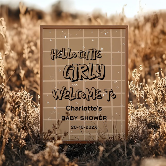 Poster Hello Cutie Girly Cute Brown Gingham Baby Welcome (Criador carregado)