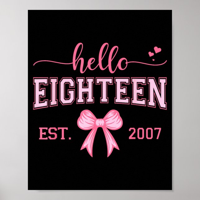 Poster Hello Eighteen Est 2007 Coquette Bow 18th Birthday (Frente)