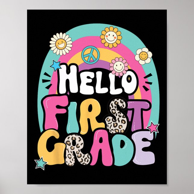 Poster Hello First Grade Byck To School Teacher First Day (Frente)