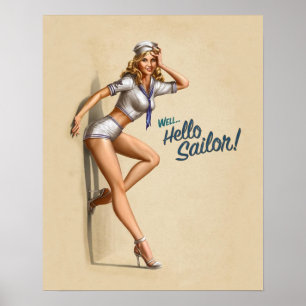 Poster Hello Sailor Vintage Pin-Up