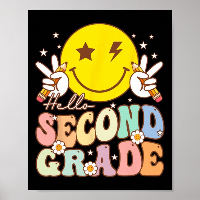 Poster Hello Second Grade Fun Smile Face 2nd Grade Byck T (Frente)