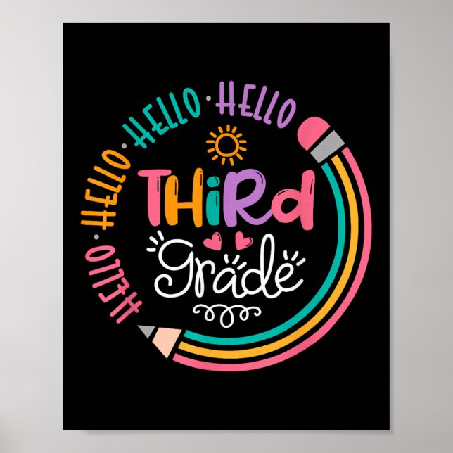 Poster Hello Third Grade 3rd Grade Back To School Kids Te (Frente)