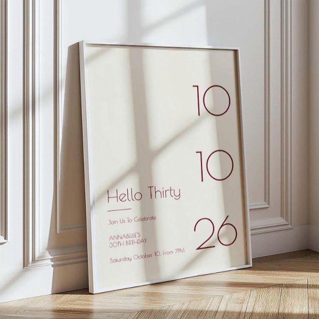 Poster Hello Thirty Minimal Modern 30th Birthday (Criador carregado)