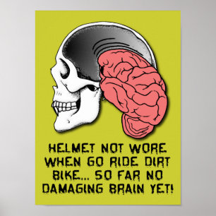 Póster Helmet Brain Damage Funny Dirt Bike Posto Motocros