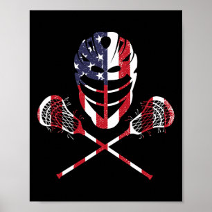 Poster Helmet Lacrosse American Flag Lax Stick 4th Of Ju