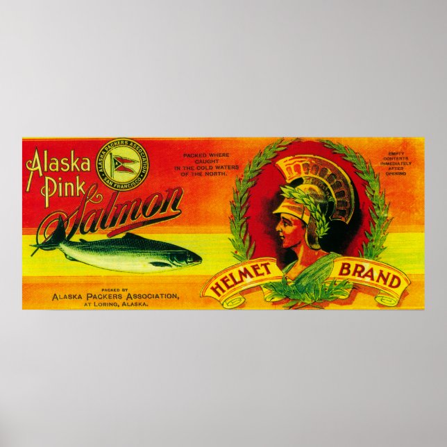 Poster Helmet Salmon Can LabelLoring, AK (Frente)
