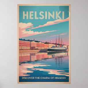 Poster Helsinki Finlândia Praia Viagem Arte Vintage