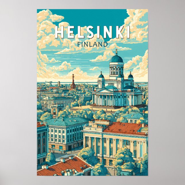 Poster Helsinki Finlândia Viagem Arte Vintage (Frente)