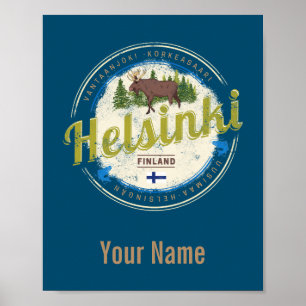 Poster Helsínquia, capital da Finlândia da lembrança de c