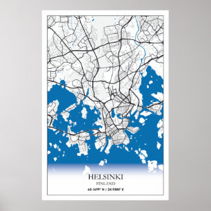 Poster Helsínquia, Finlândia, Coordenadas do Mapa da Cida