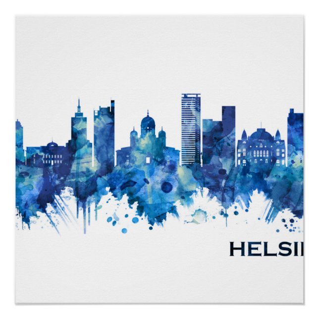 Póster Helsínquia Finlândia Skyline Blue (Frente)