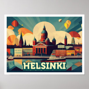 Poster Helsínquia Finlândia Viagem artística colorida