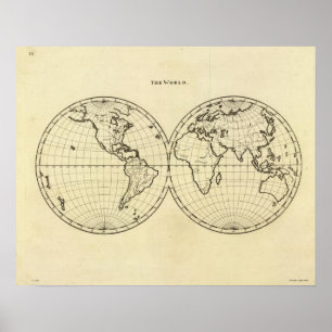 Poster Hemisfério do dobro do esboço do mundo